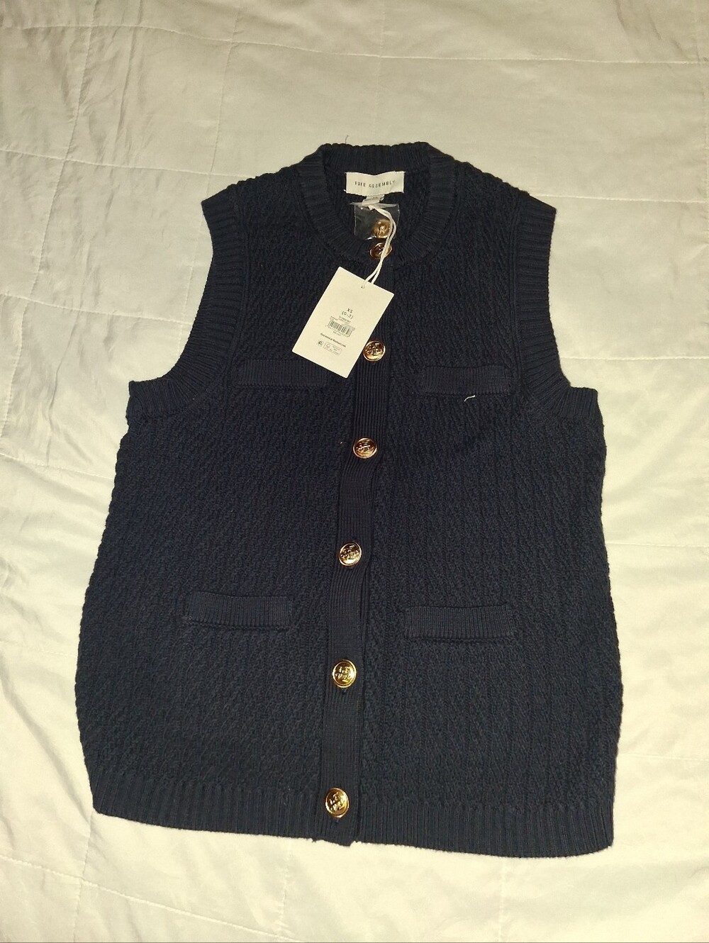 Free Assembly Women's Button Front Cable Knit Sweater Vest - Darkest Navy - XS